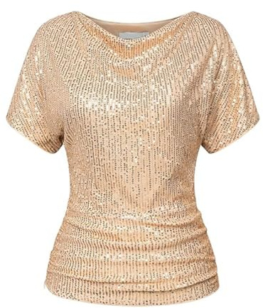 Maglia Donna Elegante Paillette Taglie Forti Scollo a V Elegante Camicia Brillantini Capodanno Con Lustrini Magliette Glitter Cocktail Manica Corta Tops Cerimonia Curvy Per Feste E Serate T Shirt 2025