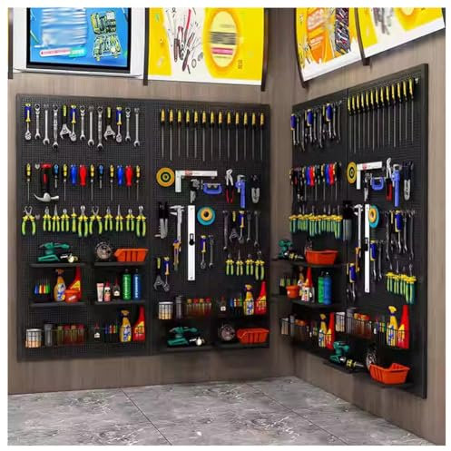 Panneau perforé en acier pour contrôle mural - Panneaux muraux en métal pour le rangement des outils de garage, organisateur d'outils avec crochets pour établi et atelier(60x40cm)