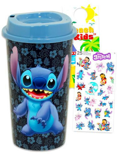 Lilo and Stitch - Set di bicchieri riutilizzabili da 590 ml, con coperchio, adesivi, altro ancora | Forniture scolastiche Disney Stitch