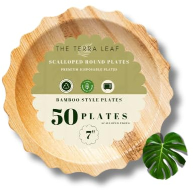 The Terra Leaf|50pcs Disposable Palm Leaf Plates| 7(18cm) Small Round for Desserts| Eco Friendly Biodegradable Compostable Like Wooden, Bamboo, Paper Plates for Hot Food, Picnic Wedding Parties