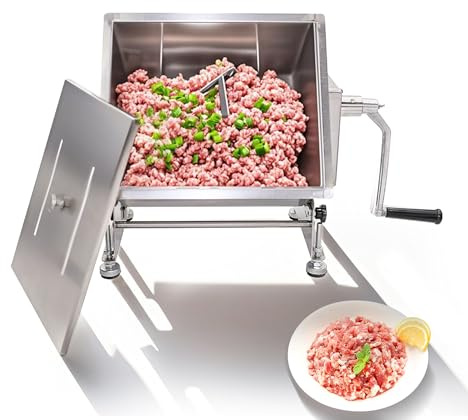 Hakka Mélangeur à Viande Professionnel d'une Capacité de 10 L, Mixeur à Saucisses Inclinable, Mixeur à Farce Manuel (7.5 kg Max. de Viande), Acier Inoxydable