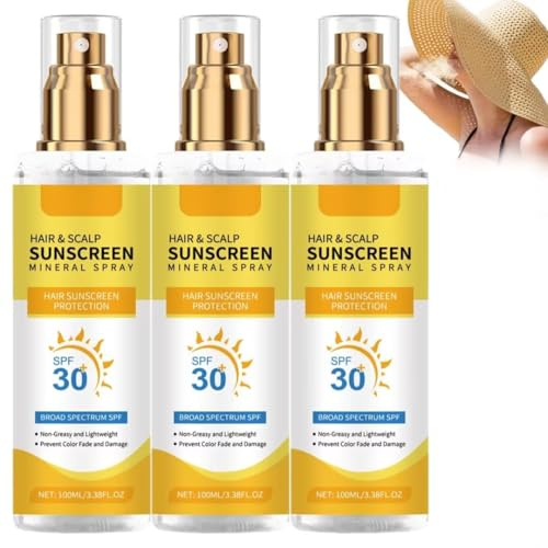 Spill De Crème Solaire Du Cuir Chevelu,Brume De Protection Solaire Cheveux,SPF 30 Bouclier UV,Non Grasse,Compacte Et Prêt Pour Le Voyage,Brume Solaire 100 Ml, Scalp SPF,Idéal Pour Les Sports (3)