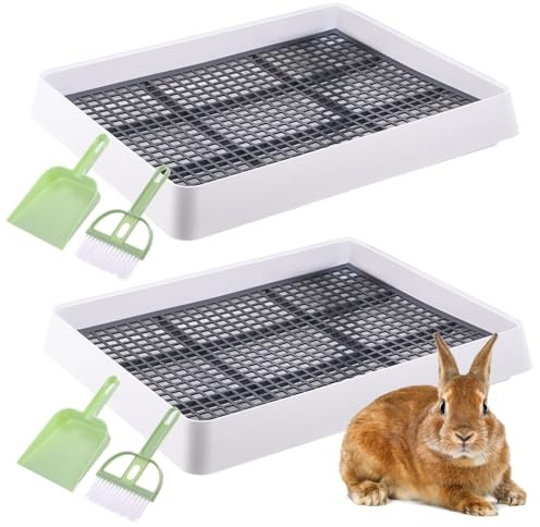 2 Stück große Hasentoiletten, tragbare Haustier-Trainingstoiletten mit abnehmbaren Gittern, Kaninchentoiletten mit Besen und Kehrschaufeln für Katzen, Hunde, kleine Haustiere