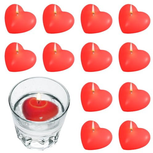 Lot de 12 bougies flottantes, bougies flottantes en forme de cœur colorées, bougies flottantes non parfumées, bougies d’eau pour mariages, fêtes, baignoires, décoration de la Saint-Valentin, piscines