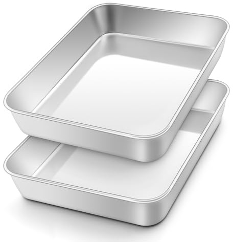Onader rostfritt stål bakplåt set om 2, djup ugnsform, 26,5 x 20,5 x 5 cm | Liten rektangulär bakform ugnsplåt för Lasagne Brownie, giftfri och hälsosam, lätt att rengöra & diskmaskinssäker