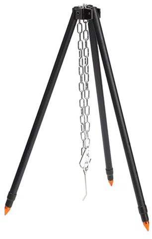 Camping Trípode - Campfire Tripod para cocinar | Altura ajustable BBQ Grill | Configuración de parrilla colgante para acampar, picnics, hogueras, barbacoas, eventos de amigos, uso familiar