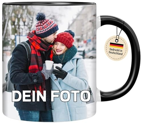 Personalisierte Fototasse- DIY Tasse mit eigenem Foto, 330 ml Keramikbecher, Geschenk für Männer, Frauen, Weihnachten, Valentinstag oder Geburtstag (Schwarz)