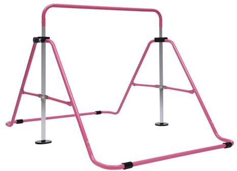 LKHDONG Barre de gymnastique pour enfants - Pliable - Pour l'intérieur et l'extérieur - Charge maximale : 150 kg - Hauteur réglable de 89,5 à 131 cm - Pour garçons et filles - Rose