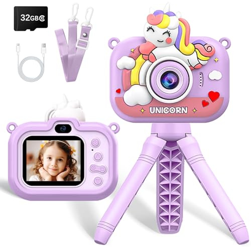 Kinderkamera, 1080P Kinder Kamera mit 2,0 Bildschirm & 32GB-Karte, Digitalkamera Kinder & Selfie-Videokamera, Geschenke für Geburtstag Weihnachten, Spielzeug für 3-12 Mädchen Jungen