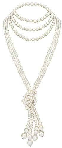BABEYOND Gatsby Lange Knoten-Perlenkette 1920er Jahre Flapper Accessoire Halskette mit nachgemachten Perlen