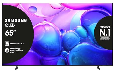 Samsung Smart TV 65'' QE65Q6FAAUXZT QLED 4K, Q4 Lite Processor, Per Cinema e Sport, 4K AI Upscaling, OTS Lite & Adaptive Sound, Metal Stream Design, Vision AI, PACCHETTO INTRATTENIMENTO, 2025