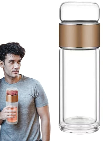 Bouteille d'infuseur à thé - Tasse de voyage en verre à double paroi - Gobelet portable résistant à la chaleur avec passoire en acier inoxydable | Tasse à thé durable anti-fuite pour le camping, la
