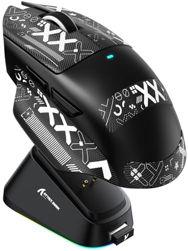 ATTACK SHARK V6 65g SUPERLIGHT Mouse with Magnetic Charging Dock, PixArt PAW3311 Gaming Sensor, 25000 DPI, 500 mAh Battery, BT/Wireless/Wired Ergonomic Mice with Thumb Rest, for Win11/Xbox/PS/Mac