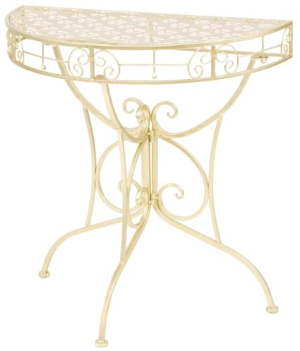 HETFTJN Table d'appoint vintage semi-circulaire 72 x 36 x 74 cm en métal doré avec détails décoratifs pour salon, chambre à coucher, couloir, balcon ou terrasse