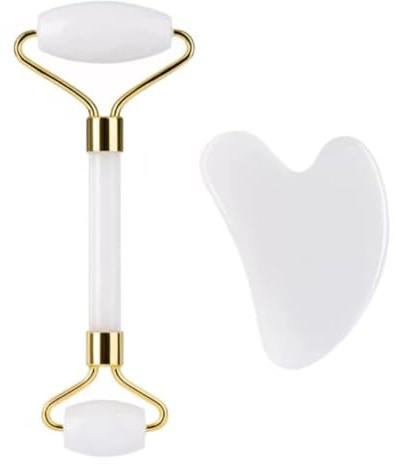KZAQW Piedra Gua Sha Facial y Rodillo Jade Autentico, Masajeador Facial Antiarrugas, Relajante y Reafirmante, Guasha Masajeador Facial para Esculpir la Línea de la Mandíbula y Reducir las Hinchazones