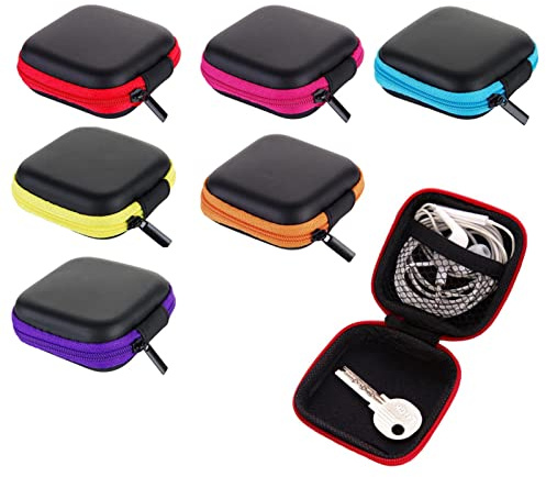 6-Pack Earphone Pouch, Portable Earbuds Case Mini Square Pocket Earbuds Carrying Cases Headphones Organizer Mini Storage Box, Cell Phone Accessories Organizer for Earphones,USB Cable, Memory Card