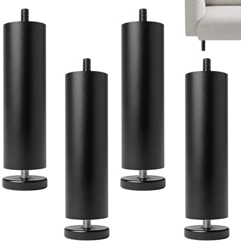 PWGHWG 4 Stück Metall Möbelfüße Verstellbar 15cm Möbelfüsse M8 Mobelfusse | Schwarz Möbelfuß Höhenverstellbar Füße 0–8 mm Füße für Möbel Sofa Tischbeine Kleiderschrank Schrankfüsse
