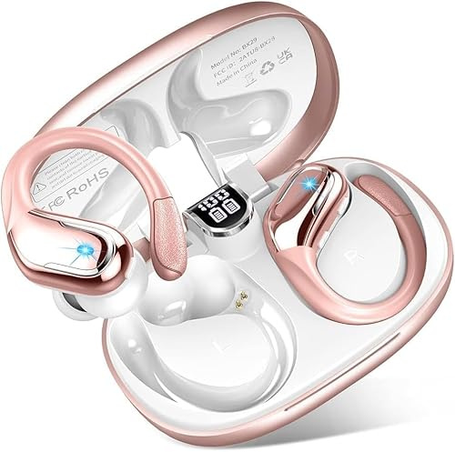 Wireless Earbuds Sports, 75H Running Earphones with Earhook for Gym Workout | HiFi Stereo Ear Buds, 4 ENC Noise Cancelling Mic, USB-C, LED Display, IP7 Waterproof Bluetooth Earphones, for Android iOS
