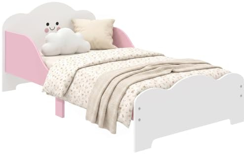 AIYAPLAY Lit Enfant 70 x 140 cm avec Barriere de Securite pour 3-6 Ans Rose | Lit pour Enfant, Sommier à Lattes en Bois, pour Garçons et Filles, Matelas Non Inclus