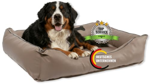 CopcoPet Orthopädisches Hundebett Grosse Hunde XXL – Waschbares Hundekissen 【Kunstleder】 Hundekorb aus Kunstleder - Formstabiles Hundesofa - Hundekörbchen mit Rand für Hunde, Dog Bed Mocca 125x100 cm