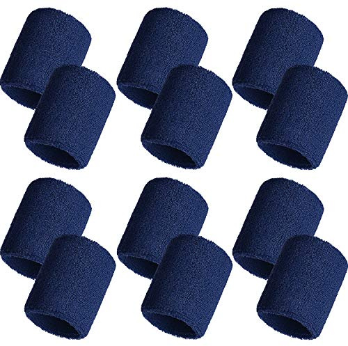 Bememo 12 Packung Schweißbänder Sport Armband Baumwolle Schweißband für Männer und Damen, Gut für Tennis, Basketball, Laufen, Gym, Ausarbeiten (Marine)