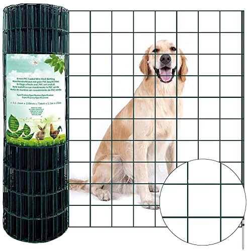Amagabeli 1.2 m x 20 m Malla de Alambre plastificada soldada con Malla de Alambre de 2,1 mm Malla de 100 x 100 cm de Malla residencial Recubierto de PVC Malla de Valla Verde RAL6005 jardín metálico