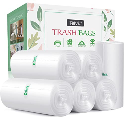 Teivio Bolsas de basura fuertes de 25 litros, 200 unidades, para bolsas de basura de 5 a 6 galones, bolsas de basura de baño, bolsas de plástico pequeñas para cubos de basura en casa, oficina, cocina