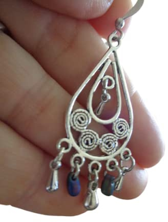 ◦•●◉✿ JAPANISCHE BLAUE GLAS TROPFEN CHANDELIER GYPSY TRIBAL BOHO OHRRINGE ◉●•◦