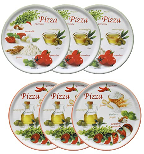 MamboCat Set di 6 piatti per pizza Napoli Green & Red Ø 32 cm, piatti in porcellana bianca con motivi colorati per servire antipasti e mozzarella di pomodoro, piatti per pizza colorati