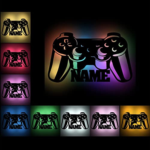 Namofactur Gamer-Tag-Farbwechsel-Wandlampe aus Holz mit LED-Licht | Mit USB-Anschluss, Fernbedienung und Netzteil – in verschiedenen Farben für Jugend-, Kinder- oder Wohnzimmer wählbar.