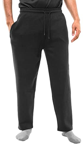 GA COMMUNICATIONS Men’s Exercise Jogging Sweat Pants Open Hem Lightweight Casual Drawstring Brushed Fleece Elasticated Waist Bottoms Gym Trousers (L, Black)