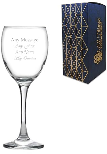 Personalised Engraved 340ml (11.9 Fluid Ounces) Classic Red Wine Glass Comes with Presentation Box - Add Any Message or Name. Engraved in The United Kingdom