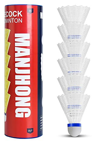 MANJHONG Nylon Badminton Shuttlecocks, Great Flight & Balance, Durable Shuttlecocks for Indoor Outdoor Sports Playing, White 6 Pack