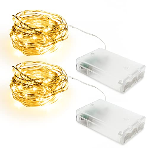 AGOTD LED Lichterkette, 2er Pack 5M Lichterkette Batterie mit 50LEDs, Batteriebetrieben Micro Kupferdraht Lichterketten Dekoration für Party, Garten, Weihnachten, Hochzeit, Zimmer (Warmweiß)
