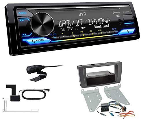 JVC KD-X472DBT 1-DIN Autoradio Bluetooth USB inkl DAB Antenne Einbauset passend für Skoda Yeti 2009-2017 schwarz