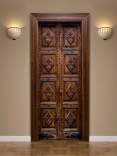 artfanke 3D Realistic Wooden Pattern Door Sticker Peel and Stick 30.3x78.7- Self-Adhesive Retro Wood Door Murals Wallpaper - Wall Decal for Home Decor(2 Sheets/Set)