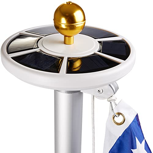 BRUBAKER Fahnenmast Solar Licht mit Kugel Spitze Gold aus Aluminium für M12 Gewinde - Fahnenmastlicht mit 26 LEDs - Fahnenstangen Beleuchtung mit Solar-Energie für Camping und Garten
