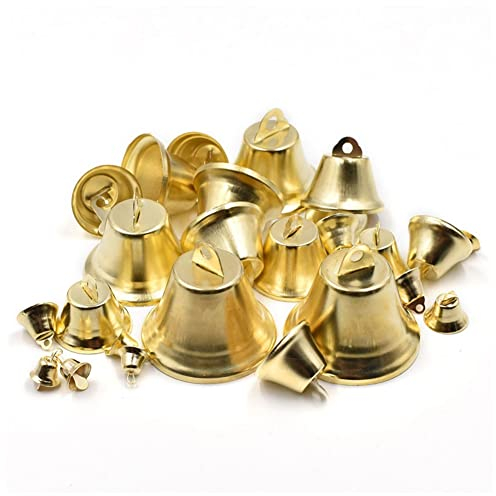 SHTGOI 100 Stücke Goldene Glocken 10mm Mini Kleine Glocken Jingle Bells Vintage Eiserne Glocke Windspiele Weihnachtsglocken Glöckchen für DIY Basteln Weihnachtsbaum Deko Zubehör