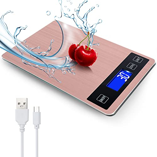 Bilancia digitale da cucina da 15 kg, graduazione precisa, ricarica USB, in acciaio inox impermeabile con display LCD, once e grammi per perdere peso, cucina, cottura (rosso)