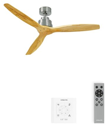 CREATE / WINDSTYLANCE NATURAL WOOD/Deckenventilator Nickel Naturholzflügel mit Fernbedienung und Wandschalter / 40W, doppelte Höhe, Ø132 cm, 6 Geschwindigkeiten, Timer, Sommer-Winterbetrieb