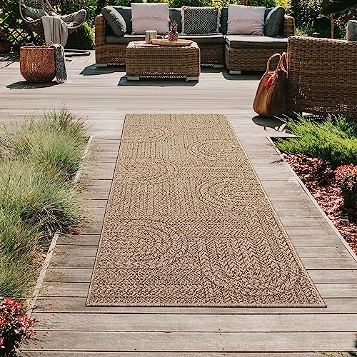 Teppich-Traum Tapis d'intérieur et d'extérieur Long 80x250 cm Aspect sisal Naturel Beige Marron Jardin terrasse Balcon