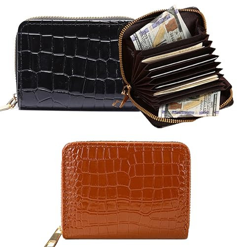 ZKSXOA 2PCS Kreditkartenhüllen,Kartenhalter Geldbörse Leder,Portemonnaie Damen mit Reißverschluss und viele Fächer,Mit 11 Kartenfächern und Kleiner Brieftasche mit Reißverschluss