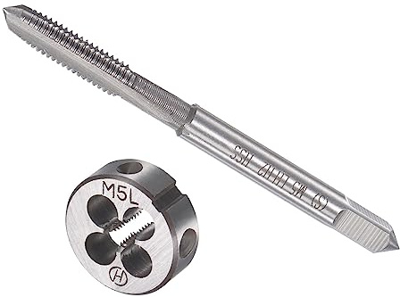 CoCud Gewindebohrer und Schneideisen Set M5 x 0.8 Gewinde Links Hand Metrisch Schnellarbeitsstahl Maschinenschraube Gewindebohrer Rund Matrize - (für Gewindeschneiden Reparieren) 1Set