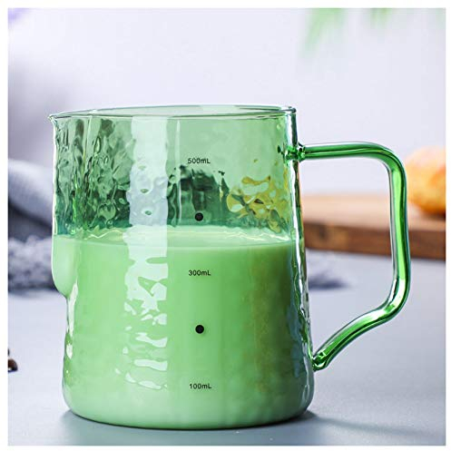 LSSEDA Creamer Jug,Churn Jug,Milk Froth Cup With Pointed Mouth Coffee Frothing Cup Mocha Latte Glass Large-capacity Household Milk Jug High Temperature Resistant 500ml(Color:Blue) (Color : Green)