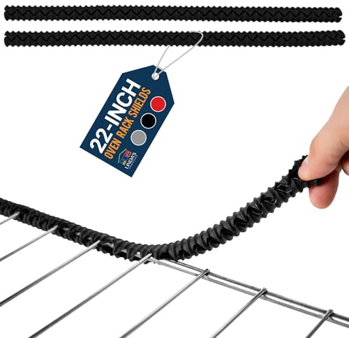 Silicone Oven Rack Shields by Linda’s Essentials (2 Pack) | Heat Resistance Silicone Oven Rack Protectors Guards Against Burns and Scars | 22 Inches Long (Black)