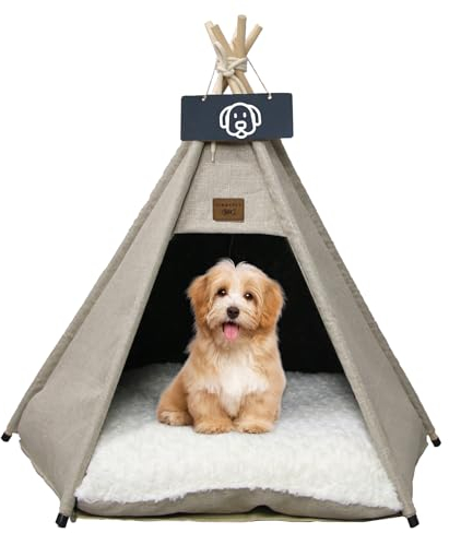 Vinnypet Tipi Zelt fur Katzen und Hunde Haustierzelte Häuser mit Plüschkissen Luxery Hundezelt Katzenzelt Abnehmbar und Waschbar Katzenhaus Haustierhäuser 60x60x70cm