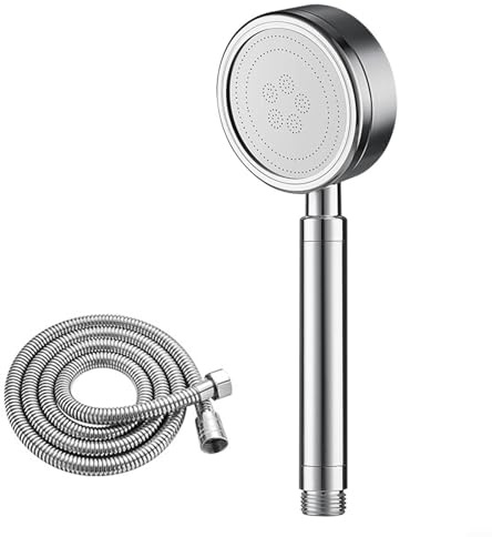 DAZZLEEX High Pressure Shower Head,304 Stainless Steel, Durable, Rust-Proof Universal High Pressure Shower Head,Round Brushed(304 stainless steel shower + 1.5m hose)