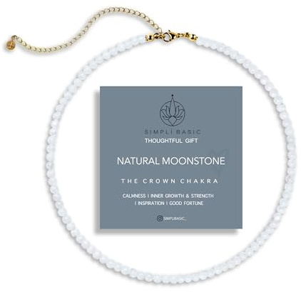 SIMPLÍ BASIC Natural Healing Gemstone 4mm Bead Necklace | Womens & Mens Beaded Fashion Jewellery | Inc Gift Box (Moonstone) | Valentines, Anniversary,Gifts for Her,Mother's Day