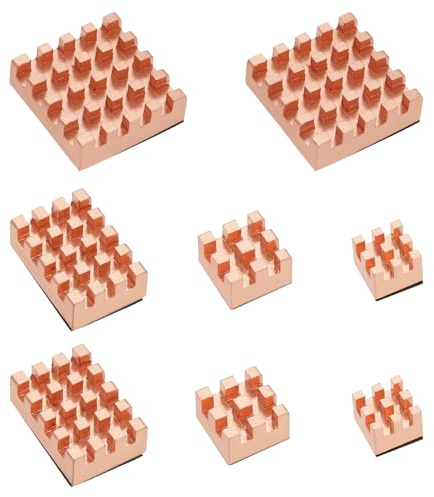 OTOTEC Lot de 8 Radiateurs en Cuivre pour Dissipateur Thermique CPU avec Adhésif Thermoconducteur Compatible avec Raspberry Pi 4B 1G 2G 4G
