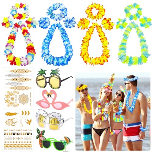 TZQFROCE 10 Stück Hawaii Ketten Blumenketten Hawaii Hawaii Party Deko Party Brille Hawaii Hawaiian Tattoo Hawaii Deko für Hawaiian Party Strand Dekorationen Zubehör